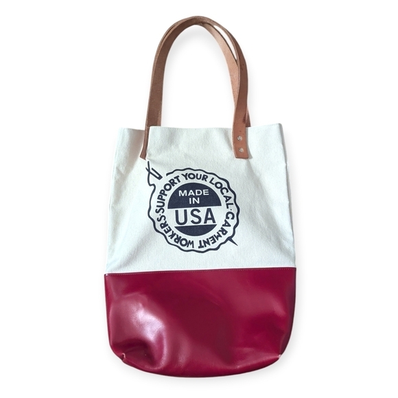 Fleabags Handbags - Fleabags Tote Bag with Leather Handles Red and White Handmade in Brooklyn Rare